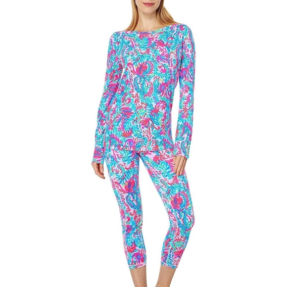 New Lilly Pulitzer Aleah cotton jersey Top in Surf Blue Flam Size Medium - Picture 4 of 4